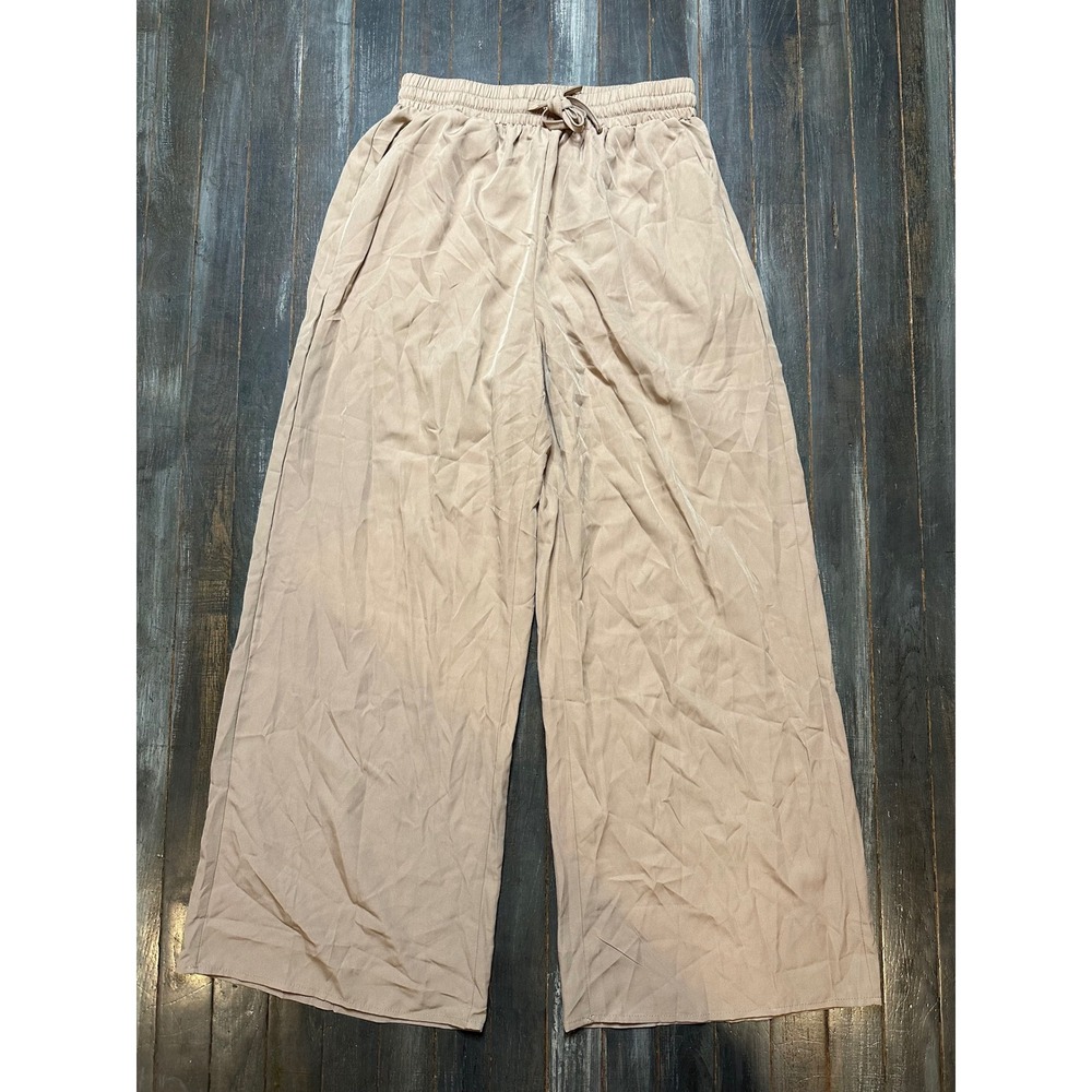 SHEIN Wide Leg Drawstring Waist Trousers Taupe Tan Flowy Relaxed Pants